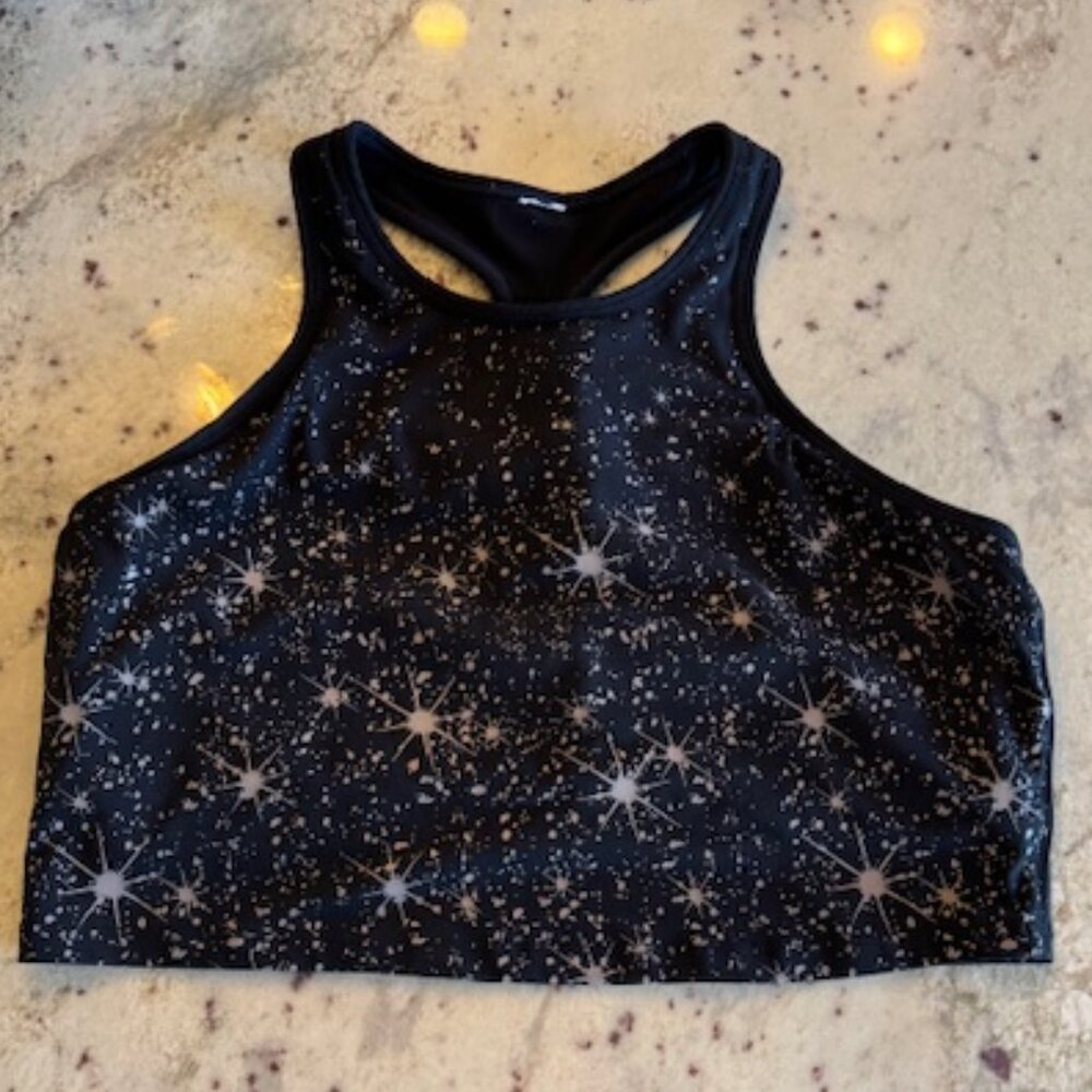 Fabletics Womens Clara Starry Black Reflective Sports Bra L/ XL Good Condition